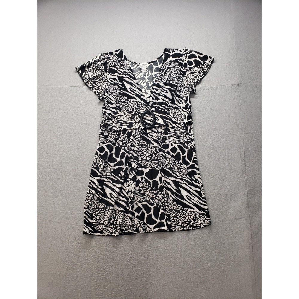 Promises Promises Women Shift Dress 3X Black Animal Print V Neck Summer Casual